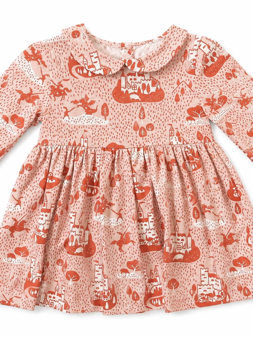 Winter Water Factory 2T Castle Print Organic Cotton Peter Pan Collar Dress